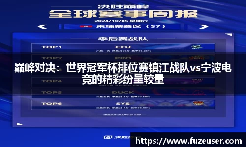 巅峰对决：世界冠军杯排位赛镇江战队vs宁波电竞的精彩纷呈较量